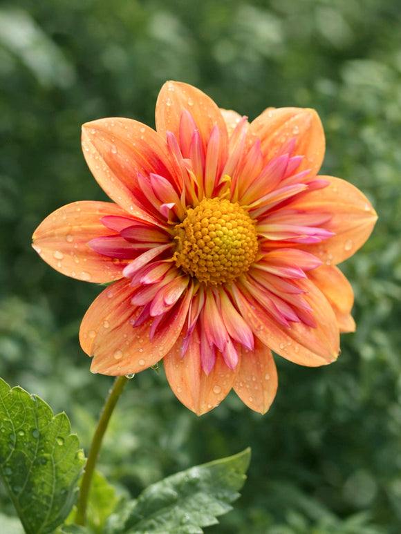 Dahlia Orange Hype collarette bloom with peach-orange petals