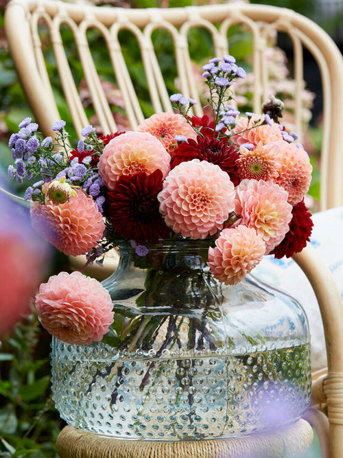 Florist ball dahlia Cornel Salmon stems in vase